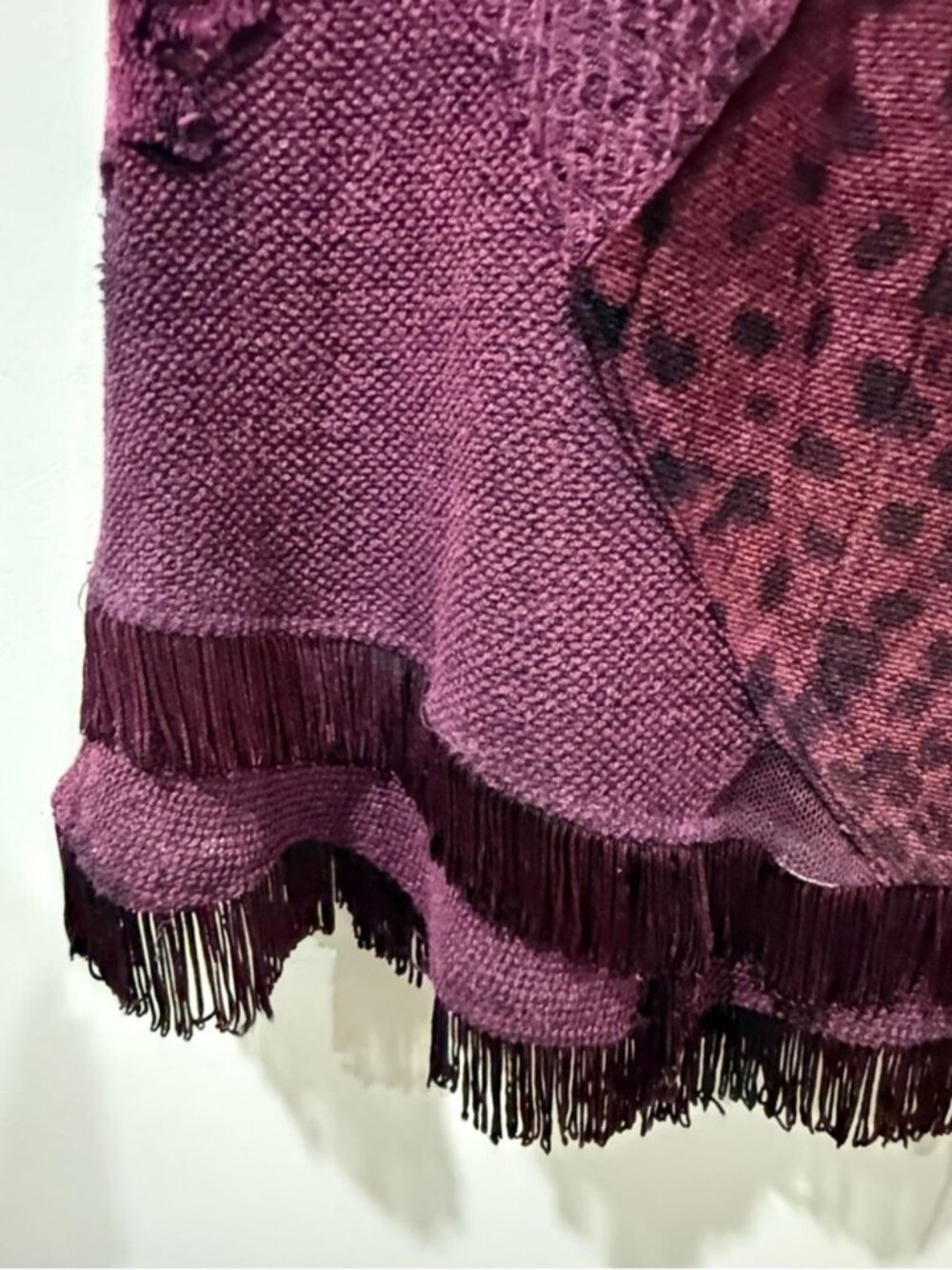 Boho Patchwork Fringe Midi Skirt Purple Lined Elastic Waist EST. Women’s M/L - Picture 6 of 9
